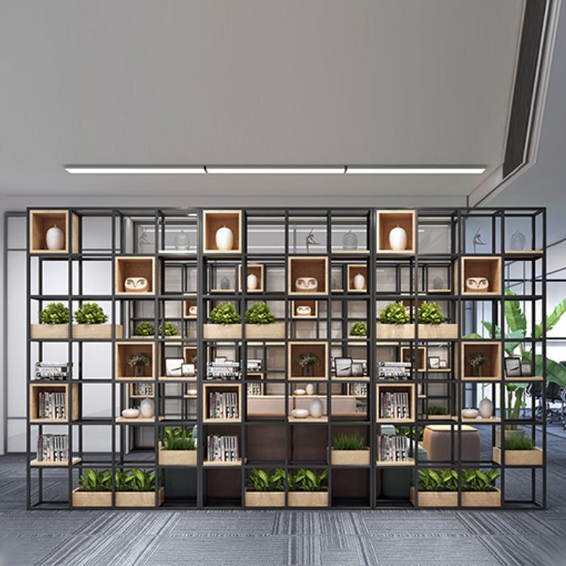Modern Open Etagere Bookshelf with Black Iron Frame Pine Wood Shelf Clearhalo 'Bookcases' 'Furniture' 'furniture_bookcases' 'kitchen' 'kitchen_bookcases' 'Living Room Furniture' 'Office Furniture' 1200x1200_018ed398-1ab1-49ec-a289-78be84a58003