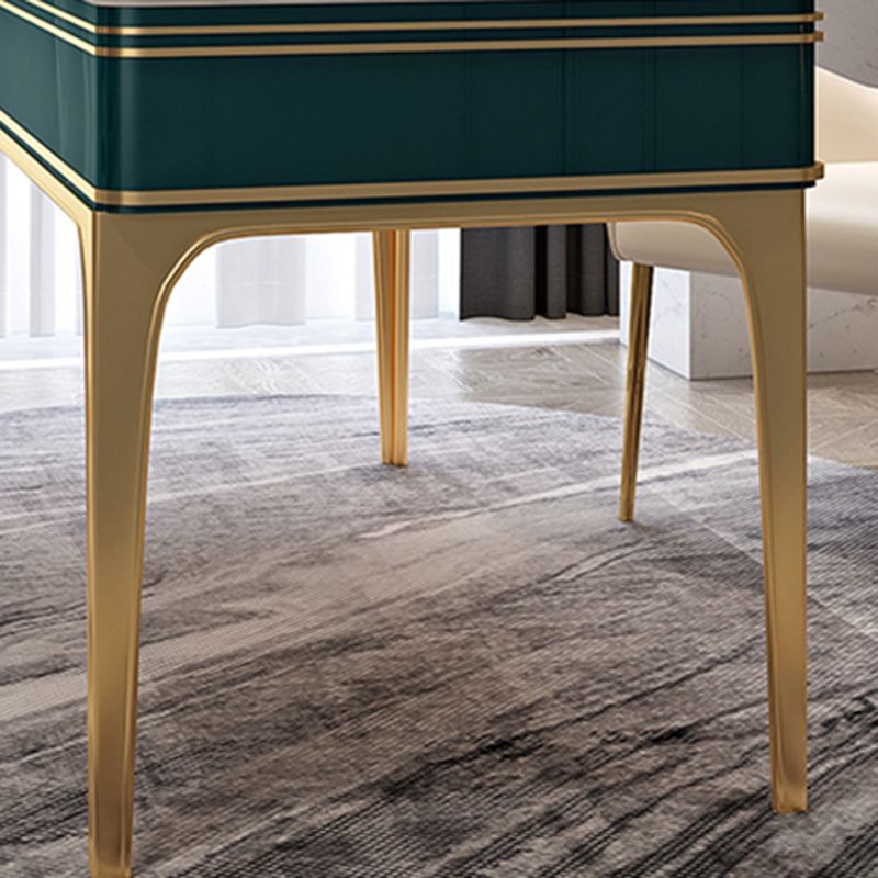 Bureau de bureau en bois contemporain Bureau de tâche de forme rectangulaire avec 4 jambes en vert et or
