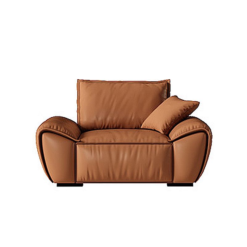 Brown Flared Arm Sofa Faux Leather and Genuine Leather Seating with Pillows