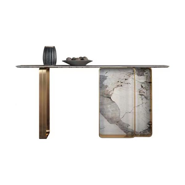 14 inch Wide Glam Accent Table Rectangle Stone Console Table for Hall
