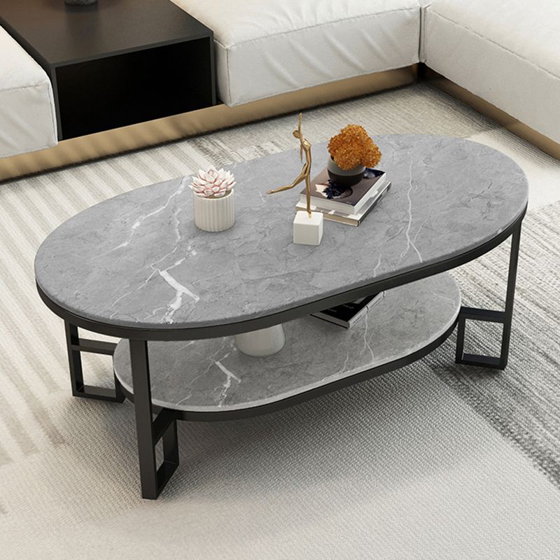 Glam 17.7" H Oval Slate Coffee Table Iron Frame Cocktail Table Clearhalo 'Coffee & Accent Tables' 'Coffee Tables' 'coffee_tables' 'furn' 'furn_coffee_tables' 'Furniture' 'Living Room Furniture' 1200x1200_01a25f8a-8e2f-4e16-9647-d1291db3215a