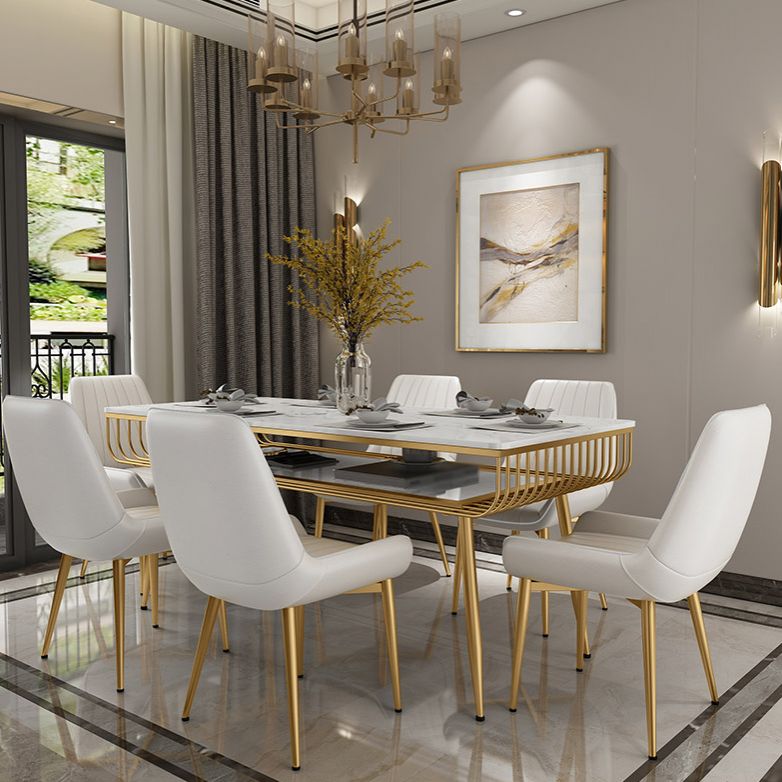 Contemporary Style Marble Table with White Table and 4 Gold Legs Base for Home Use Clearhalo 'Dining Room Sets' 'Dining Tables & Seating' 'dining_room_set' 'furn' 'furn_dining_room_set' 'Furniture' 'furniture_dining_room_set' 'Kitchen & Dining Furniture' 'kitchen&dining_furn' 'kitchen' 1200x1200_01a2d6f1-b655-4eed-ad68-10c428b93410