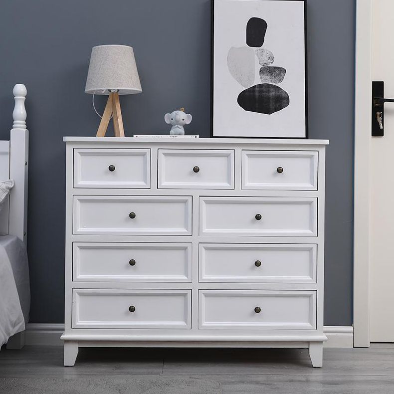 Modern Style White Storage Chest Rustic Solid Wood Chest with Multi Drawers