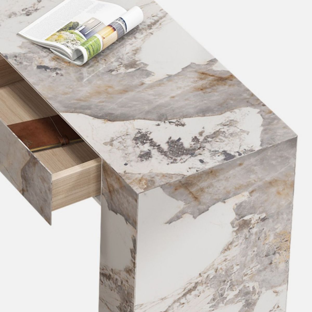 Eigentijdse bar-eettafel voor binnen, marmeren rechthoekige bartafel