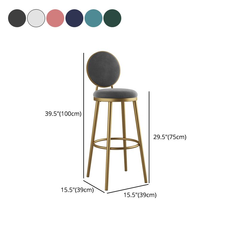 Glam Armless Backrest Counter Stool Iron Kitchenr Bar Stool with Velvet Cushion and Pedal Clearhalo 'Bar Furniture' 'Bar Stools' 'bar_stools' 'furn' 'furn_bar_stools' 'Furniture' 'furniture_bar_stools' 'Kitchen & Dining Furniture' 1200x1200_01aa5bb9-853f-4955-ac28-18330c21af53