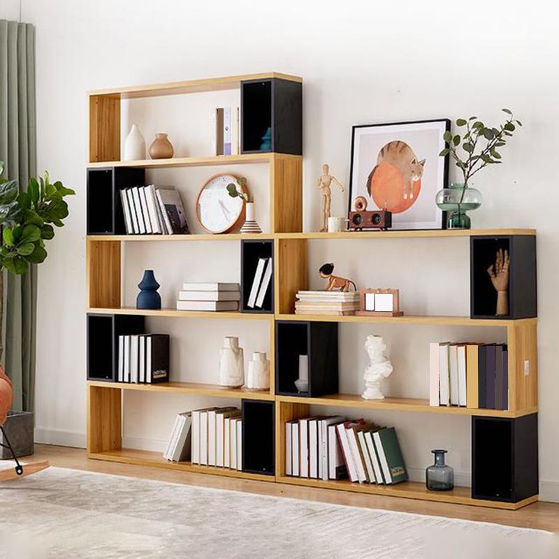 Modern geometry Bookshelf Multi Shelfs Open Back Bookcase in Natural Clearhalo 'Bookcases' 'furn' 'furn_bookcases' 'Furniture' 'Office Furniture' 1200x1200_01b0880e-e968-4689-8f82-96adeea1c8e4