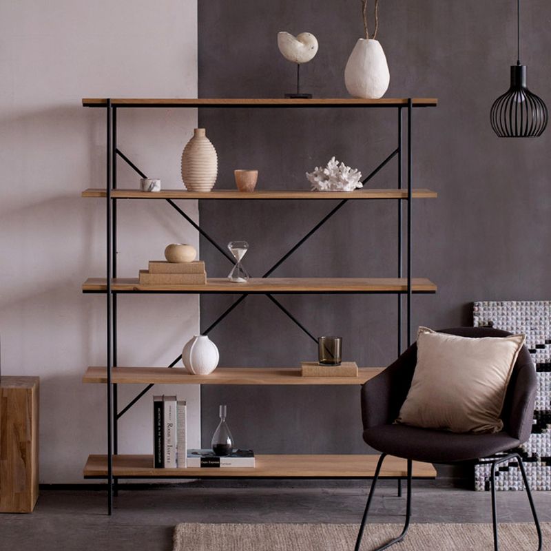 5-Shelf Industrial Open Etagere Bookshelf with Iron Frame Pine Wood Shelf Clearhalo 'Bookcases' 'furn' 'furn_bookcases' 'Furniture' 'furniture_bookcases' 'kitchen' 'kitchen_bookcases' 'Living Room Furniture' 'Office Furniture' 1200x1200_01b3f916-53af-4b09-8479-a7585e058088