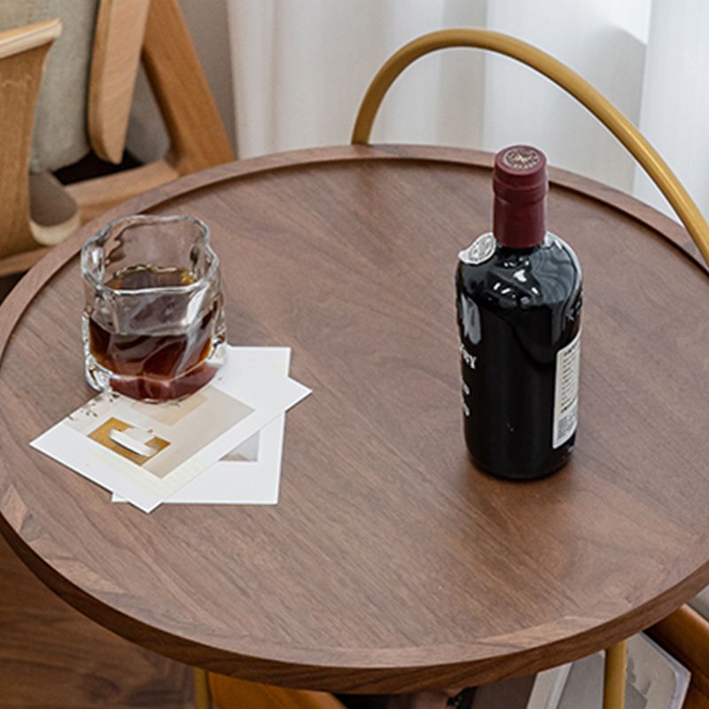 Mesa lateral de madera sólida con mesa de esquina superior de bandeja redonda de almacenamiento