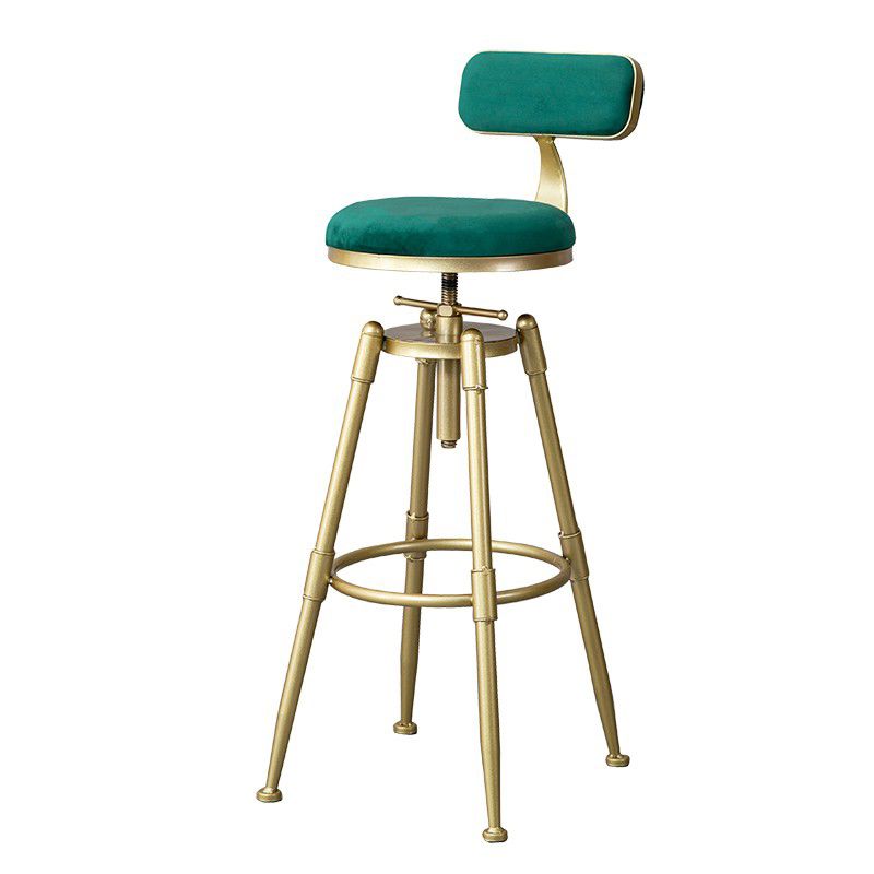 Contemporary Iron Adjustable Height Bar Stool Upholstered Bar Stool with Footrest