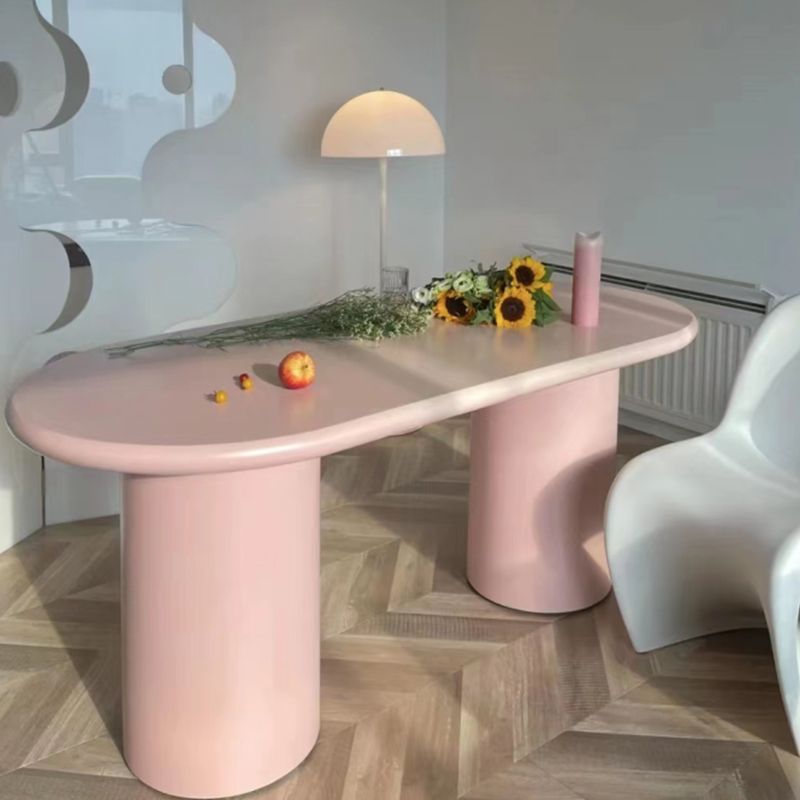 Bureau de bureau en bois de style contemporain Bureau de tâche de forme ovale avec 2 jambes en rose