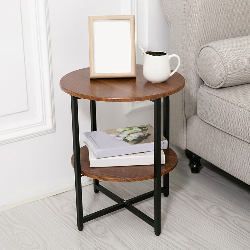 Contemporary Cross Legs End Table Round Double Tier End Table