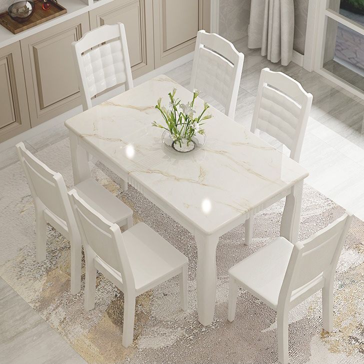 Contemporary Style Marble Dining Set with White Fixed Table and 4 Legs Base for Home Use Clearhalo 'Dining Room Sets' 'Dining Tables & Seating' 'dining_room_set' 'furn' 'furn_dining_room_set' 'Furniture' 'furniture_dining_room_set' 'Kitchen & Dining Furniture' 'kitchen&dining_furn' 'kitchen' 1200x1200_01bd26d3-b900-4fbd-ad3f-0df18d5490fa