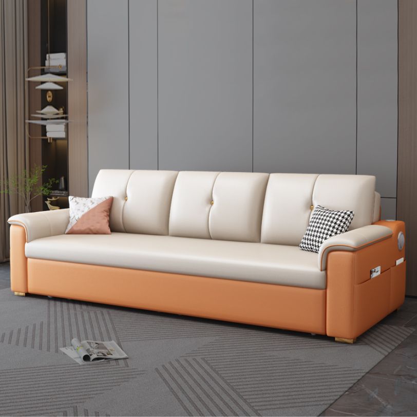 Contemporary Sofa Futon White with Storage Pillow Back Pillow Top Arms Sofa Bed Clearhalo 'furn' 'furn_futons' 'Furniture' 'Futons & Daybeds' 'Futons' 'Living Room Furniture' 1200x1200_01be0a21-5030-42c8-a881-52c7c3a48c6e