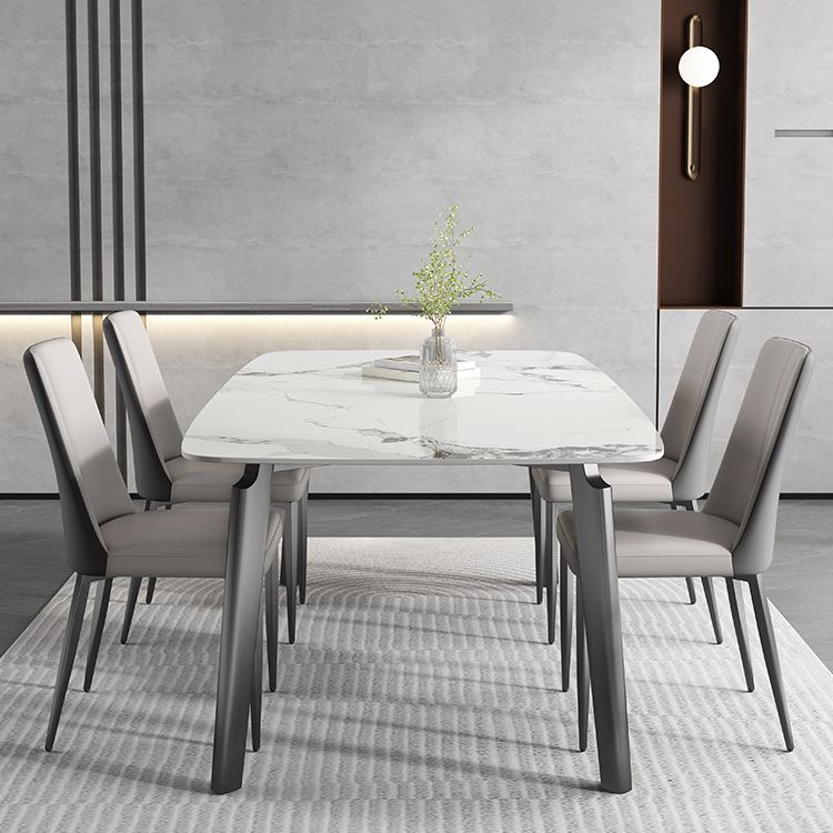 White Modern Rectangular Stone Dining Table with Stainless Steel Base Clearhalo 'Dining Tables & Seating' 'Dining Tables' 'dining_table' 'furn' 'furn_dining_table' 'Furniture' 'Kitchen & Dining Furniture' 1200x1200_01c017a5-281d-4cf4-a5d6-53632836a407