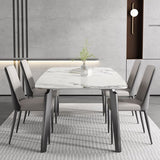 White Modern Rectangular Stone Dining Table with Stainless Steel Base Clearhalo 'Dining Tables & Seating' 'Dining Tables' 'dining_table' 'furn' 'furn_dining_table' 'Furniture' 'Kitchen & Dining Furniture' 1200x1200_01c017a5-281d-4cf4-a5d6-53632836a407
