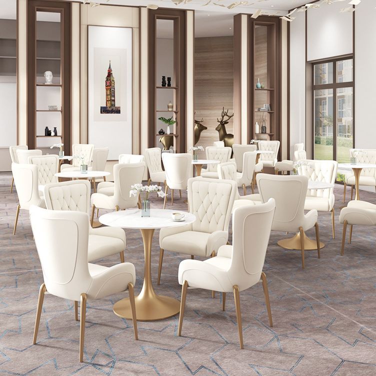 Glam Style Sintered Stone Dining Room Set Standard Height with Gold Base Dining Set Clearhalo 'Dining Room Sets' 'Dining Tables & Seating' 'dining_room_set' 'furn' 'furn_dining_room_set' 'Furniture' 'furniture_dining_room_set' 'Kitchen & Dining Furniture' 'kitchen&dining_furn' 'kitchen' 1200x1200_01c76a2b-46a5-402f-86da-e5890fa1c3ba