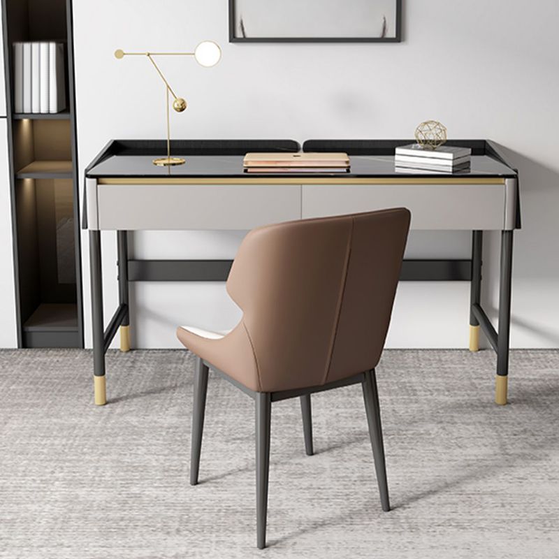 Rectangular Office Desk 2 Storage Drawers Writing Desk with H-Shape Base