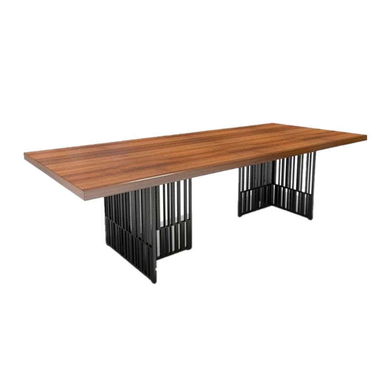 Industrial Pine Wood Table for Restaurant Rectangle Table with Black Double Pedestal Base Clearhalo ' dining_table' 'Dining Tables & Seating' 'Dining Tables' 'furn' 'furn_dining_table' 'Furniture' 'furniture_dining_table' 'Kitchen & Dining Furniture' 'kitchen&dining_furn' 'kitchen' 'kitchen_dining_table' 1200x1200_01cd341f-aa7d-478f-9d7c-5e4e34c74f35