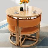 Modern Round Dinner Table Natural Oak Wooden Tabletop for 2 Persons