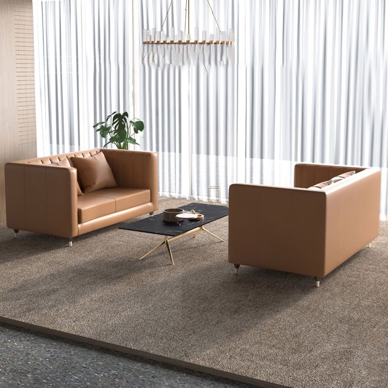 Genuine Leather Tuxedo Arm Sofa 33.46" Wide Contemporary Sofa, Brown Clearhalo 'furn' 'furn_sofas' 'Furniture' 'Living Room Furniture' 'Sofa' 'sofas' 1200x1200_01d1d7a6-cea6-440a-ab80-6a3c94e12e81