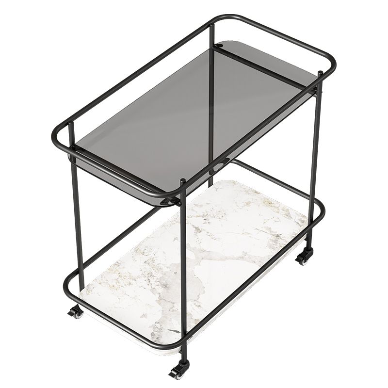 Modern 23.6" Rectangular Glass Top Side Table Metal Frame End Table with Shelf