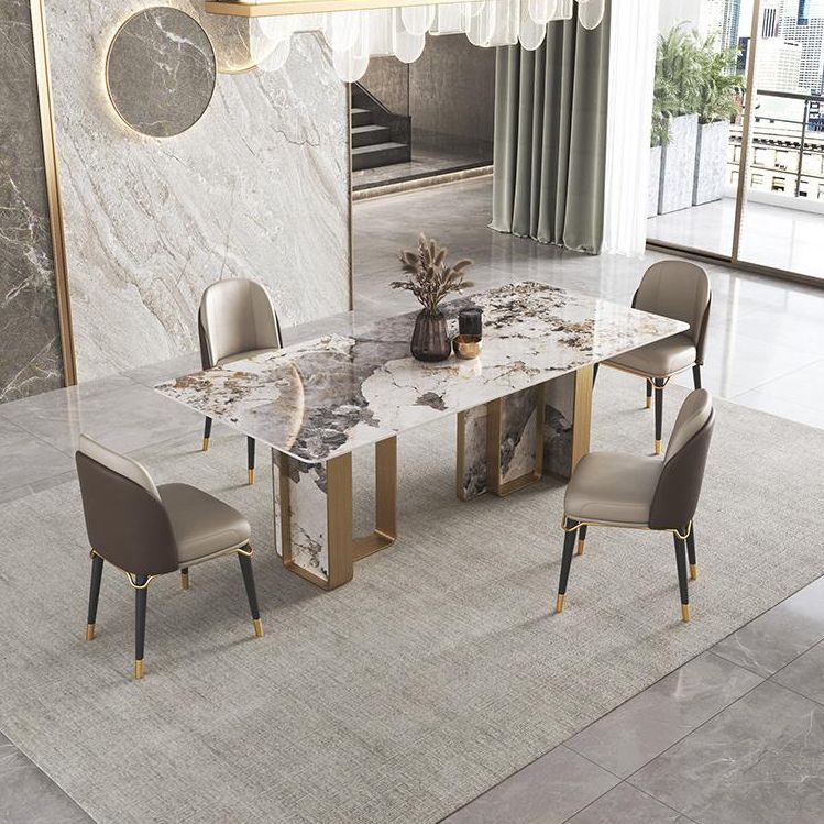 Traditional Luxury Double Pedestal Table Stainless Steel Base Rectangle Dinner Table Clearhalo 'Dining Tables & Seating' 'Dining Tables' 'dining_table' 'furn' 'furn_dining_table' 'Furniture' 'Kitchen & Dining Furniture' 1200x1200_01d5a804-119f-4a86-970f-a82d51c21dd4