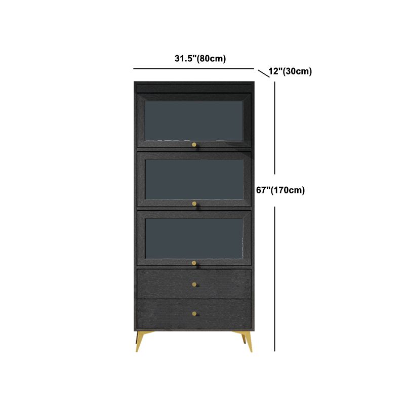 Armoire contemporaine à 2 tiroirs en bois noir, armoire à accent rectangle