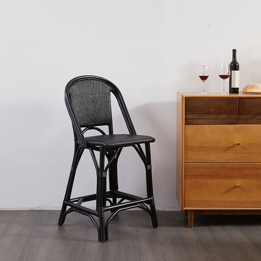 Black Wicker Counter Stools Contemporary Indoor Stools with Wood Frame