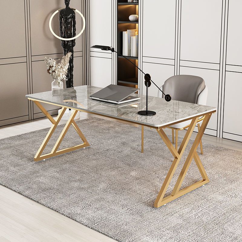 Contemporary Computer Desk Rectangular Gold Secretary Desk with Metal Legs Clearhalo 'furn' 'furn_office_desk' 'Furniture' 'Office Desks' 'Office Furniture' 'office_desk' 1200x1200_01dd83b0-d73d-422c-b50b-fd0cee530caa