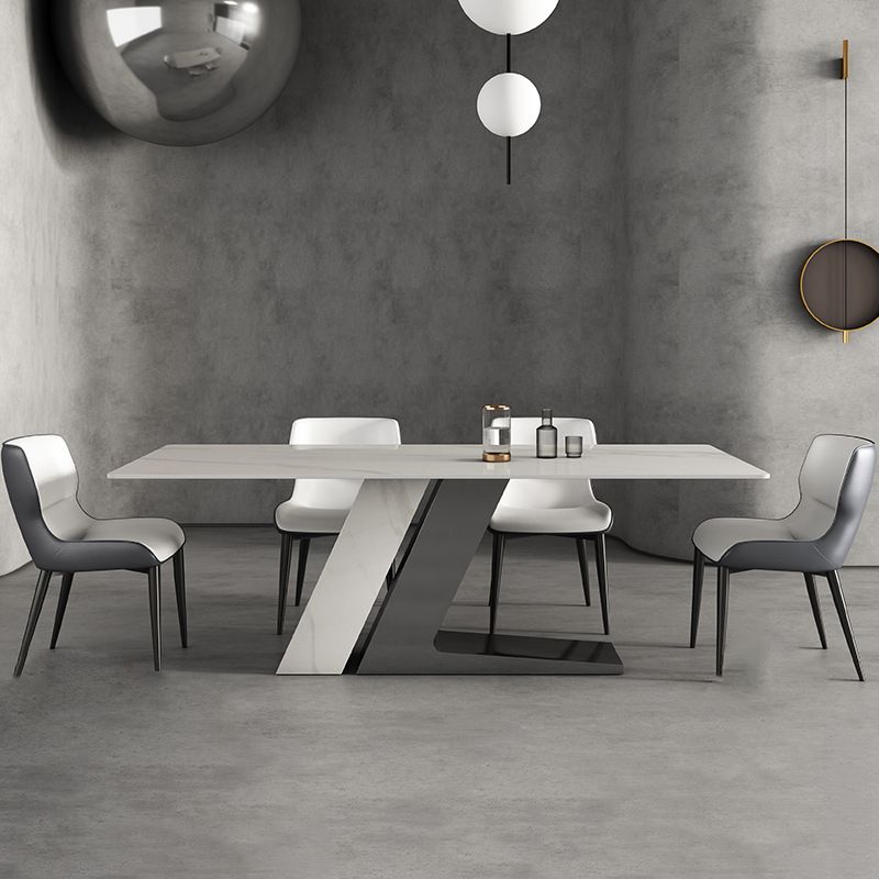 Designer Style 1/2/5/7 Pieces Sintered Stone Dining Set Rectangle White Table with Chairs Clearhalo 'Dining Room Sets' 'Dining Tables & Seating' 'dining_room_set' 'furn' 'furn_dining_room_set' 'Furniture' 'furniture_dining_room_set' 'Kitchen & Dining Furniture' 1200x1200_01df337b-6104-4a59-88cc-fceef4369880