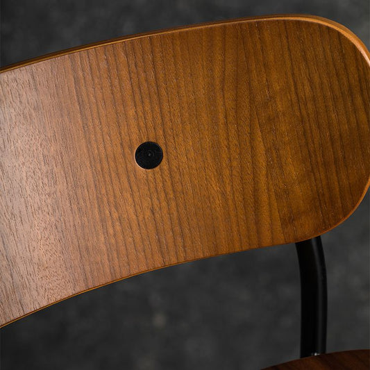 Contemporary Backrest Solid Wood and Metal Counter High Stool with 4 Legs