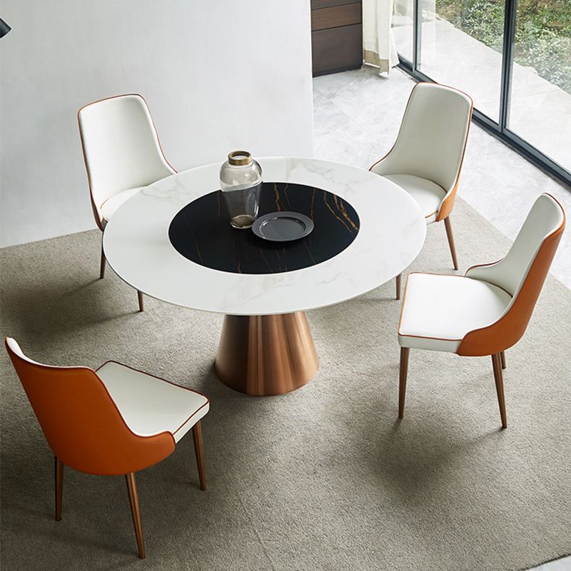 Glam Dining Round Table Sintered Stone Table with Metal Legs for Home Clearhalo 'Dining Tables & Seating' 'Dining Tables' 'dining_table' 'furn' 'furn_dining_table' 'Furniture' 'Kitchen & Dining Furniture' 1200x1200_01e4315c-2449-4957-9375-8b8343b756ad