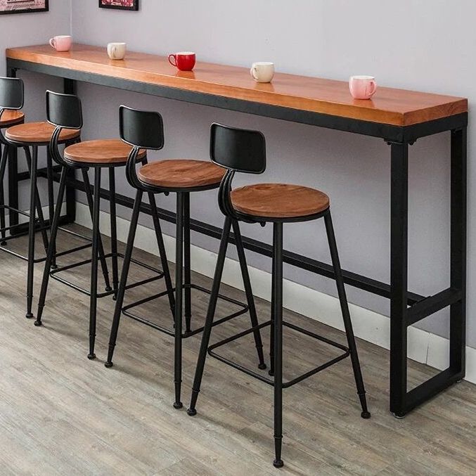 Pine Wood Bar Dining Table Industrial Bar Table with Black Trestle Base Clearhalo 'Bar Furniture' 'Bar Tables' 'bar_tables' 'furn' 'furn_bar_tables' 'Furniture' 'furniture_bar_tables' 'Kitchen & Dining Furniture' 1200x1200_01e5e636-04bd-41e8-ba6e-9946b786b24b