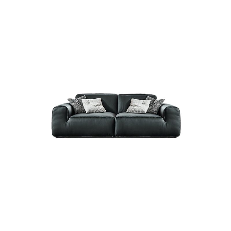 Contemporary Genuine Leather Square Arm Sofa For Living Room