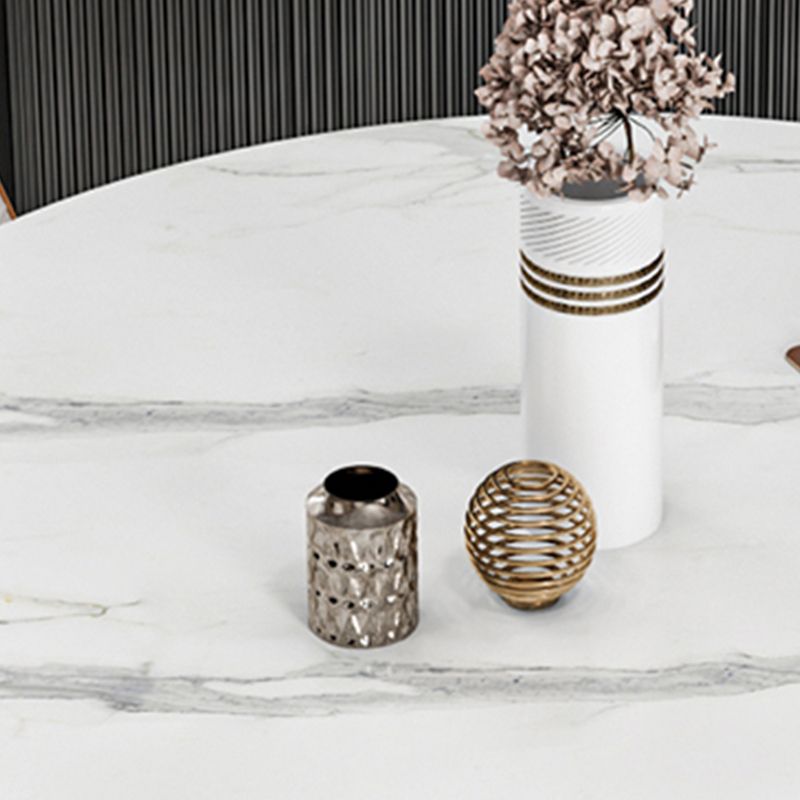Table à manger ronde contemporaine, plateau en pierre frittée blanche, guéridon pour la maison