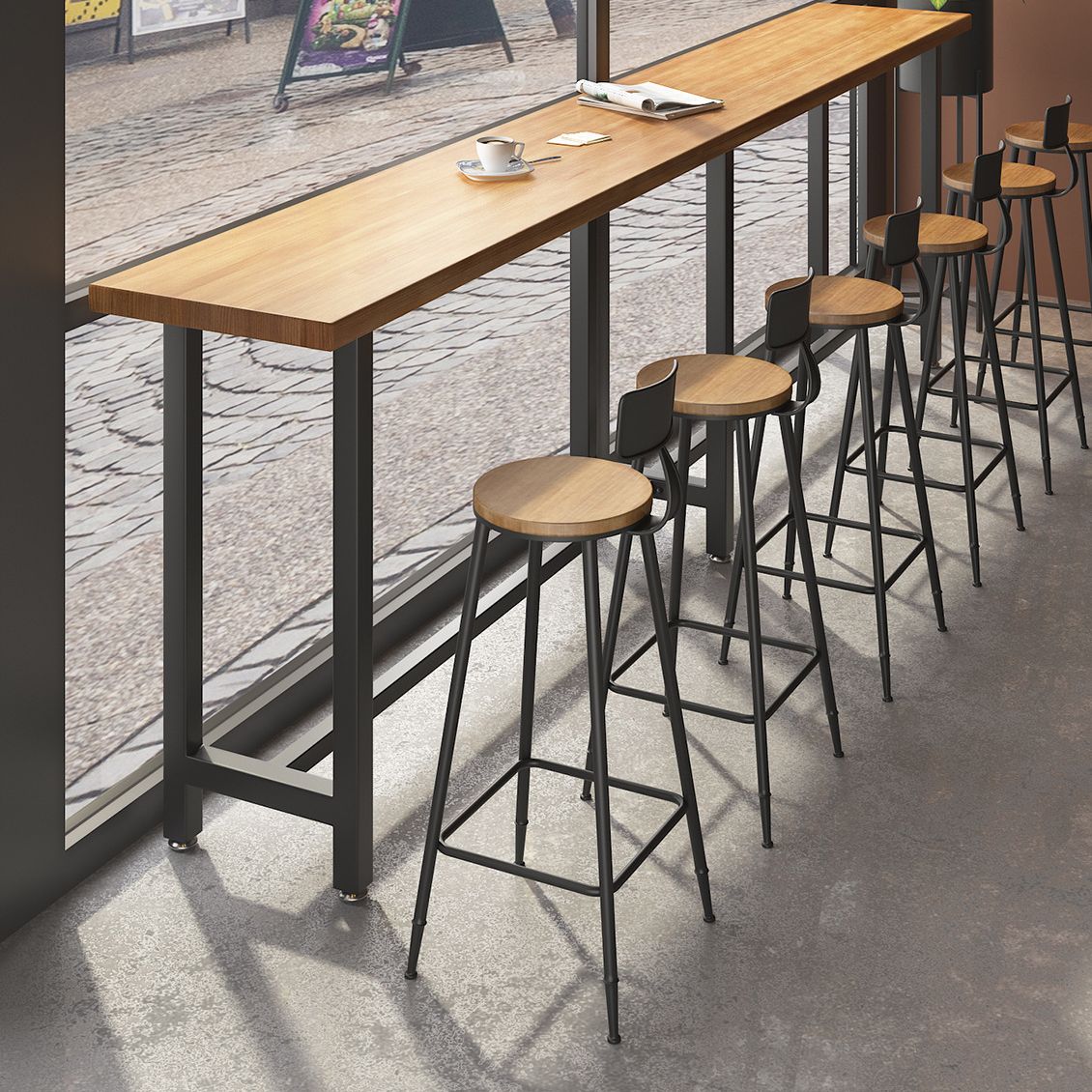 Wood Natural Bistro Accent Dining Table Modern Rectangle Footrest Pub Table Clearhalo 'Bar Furniture' 'Bar Tables' 'bar_tables' 'furn' 'furn_bar_tables' 'Furniture' 'furniture_bar_tables' 'Kitchen & Dining Furniture' 1200x1200_01eae195-7b66-4e8e-a965-5d5e95da5160