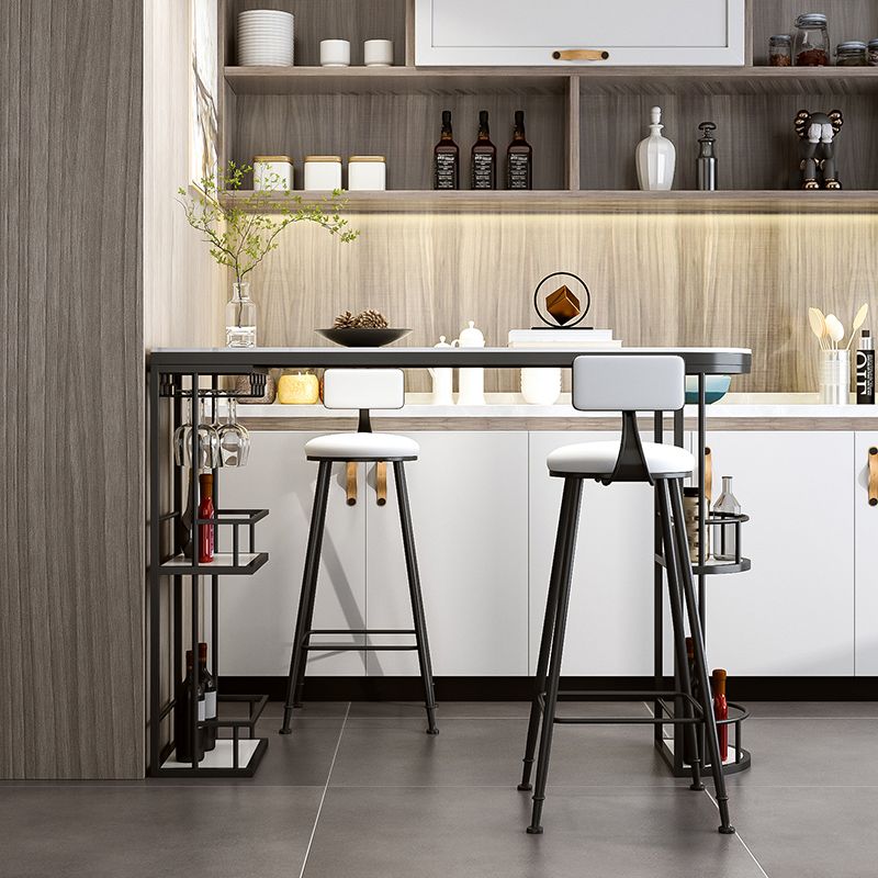 Glam White Stone Bar Dining Table Iron Double Pedestal Bistro Table with Shelf Clearhalo 'Bar Furniture' 'Bar Tables' 'bar_tables' 'furn' 'furn_bar_tables' 'Furniture' 'furniture_bar_tables' 'Kitchen & Dining Furniture' 'kitchen&dining_furn' 'kitchen' 1200x1200_01ec2860-4378-4478-ba3d-4ce4614a4f57