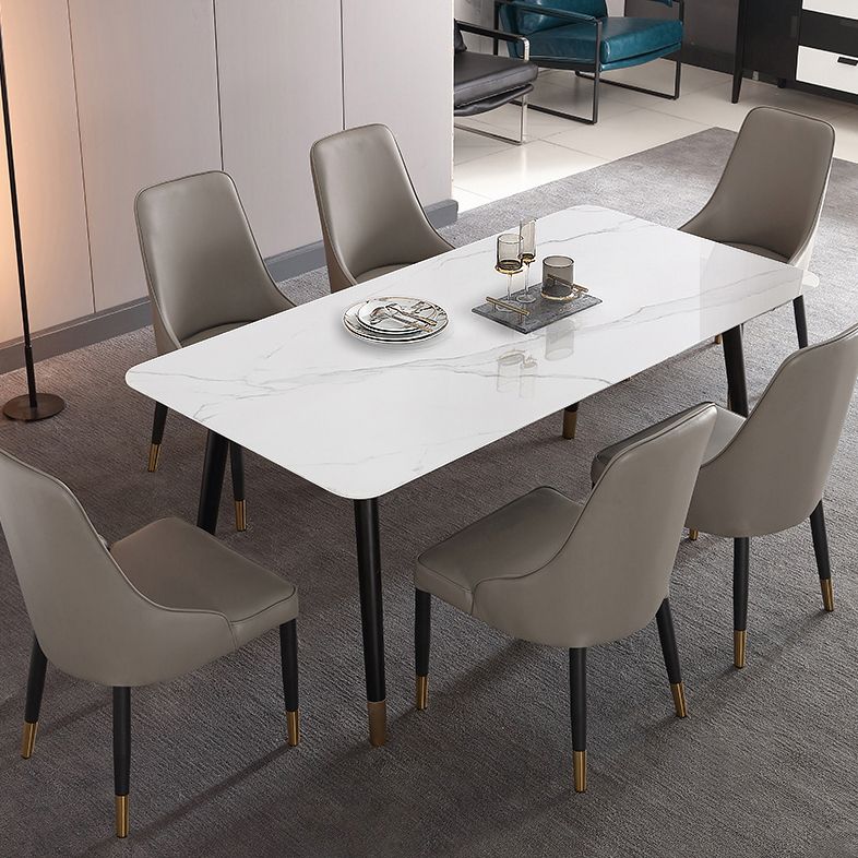 Industrial Style White Sintered Stone Dining Table 4 Legs Base Rectangle Table for Home Clearhalo ' dining_table' 'Dining Tables & Seating' 'Dining Tables' 'furn' 'furn_dining_table' 'Furniture' 'furniture_dining_table' 'Kitchen & Dining Furniture' 'kitchen&dining_furn' 'kitchen' 'kitchen_dining_table' 1200x1200_01f19021-268e-4b98-94c2-8b3f03f74e3b