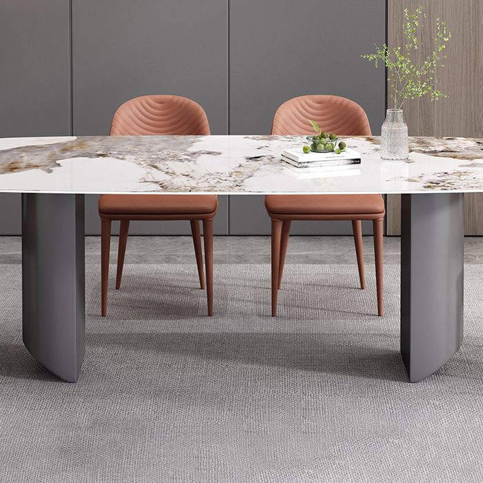 Sintered Stone Top Dining Table in White Modern Rectangle Table with Double Pedestal Clearhalo 'Dining Tables & Seating' 'Dining Tables' 'dining_table' 'furn' 'furn_dining_table' 'Furniture' 'Kitchen & Dining Furniture' 1200x1200_01f706c9-443e-47fe-88a1-d4ddec43dc98