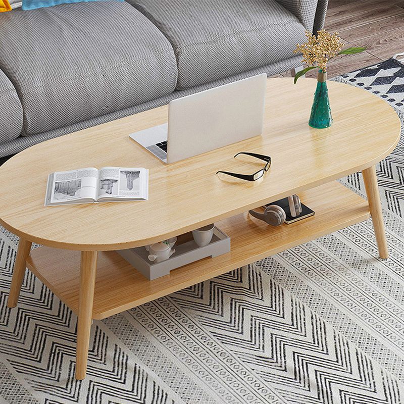 Contemporary Wooden Oval Coffee Table with 4 Legs and 1 Shelf Clearhalo 'Coffee & Accent Tables' 'Coffee Tables' 'coffee_tables' 'furn' 'furn_coffee_tables' 'Furniture' 'Living Room Furniture' 1200x1200_01f84513-7a1f-4050-ba33-f797d37a1a6b