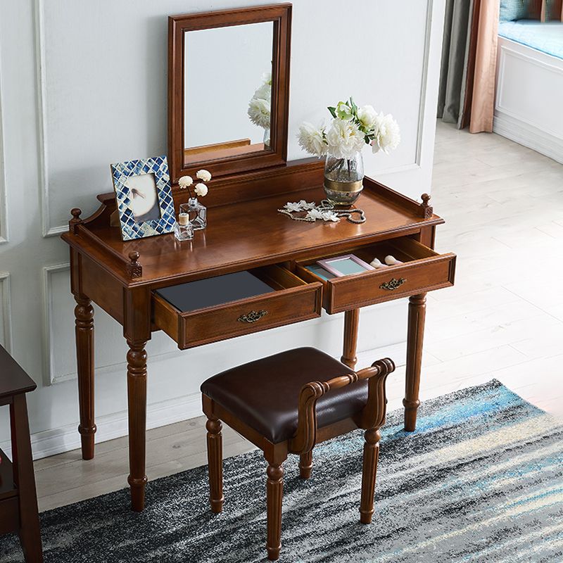 17.71 "スツールセットの茶色のドレッサーと2ドロワーとミラー付きの広い堅い木材洗面化粧台セット