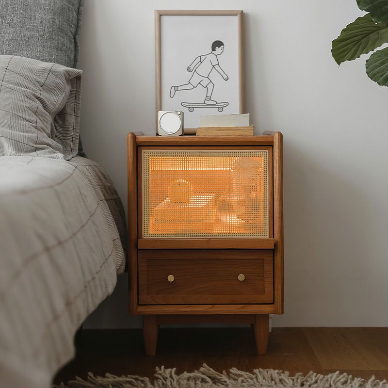 Square Solid Wood Countertop White/black/cherry/wood/walnut Rattan Frame Nightstand