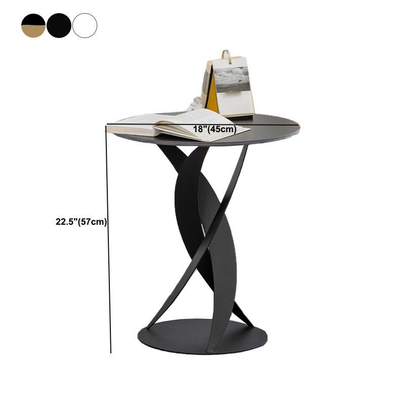 Modern Round Slate Top Side Table 22.4" Tall Metal Abstract End Table