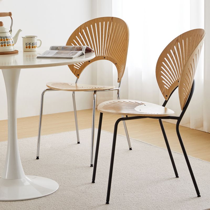 Scandinavian Wood Dining Side Chair Shell Shape Open Back Chairs with Metal Legs Clearhalo ' kitchen&dining_furn' 'Dining Chairs' 'Dining Tables & Seating' 'dining_chair' 'furn' 'furn_dining_chair' 'Furniture' 'furniture_dining_chair' 'Kitchen & Dining Furniture' 'kitchen' 1200x1200_02028180-0b50-4240-9ded-25833a1903b8