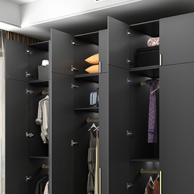 Black Storage Cabinet with Garment Rod Modern Manufactured Wood Cabinet for Bedroom