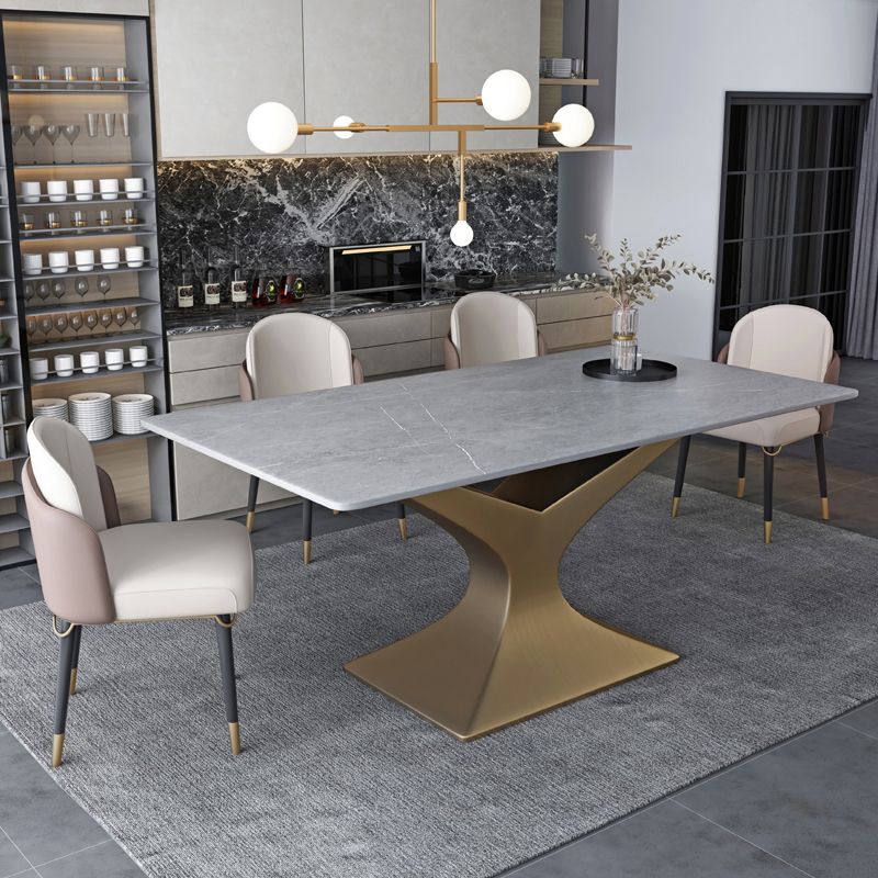 Minimalist Dining Room Set with Sintered Stone Top and Gold Base Formal Table Set Clearhalo 'Dining Room Sets' 'Dining Tables & Seating' 'dining_room_set' 'furn' 'furn_dining_room_set' 'Furniture' 'furniture_dining_room_set' 'Kitchen & Dining Furniture' 'kitchen&dining_furn' 'kitchen' 1200x1200_02078b51-8eaf-4794-bda5-dfbbb503170f