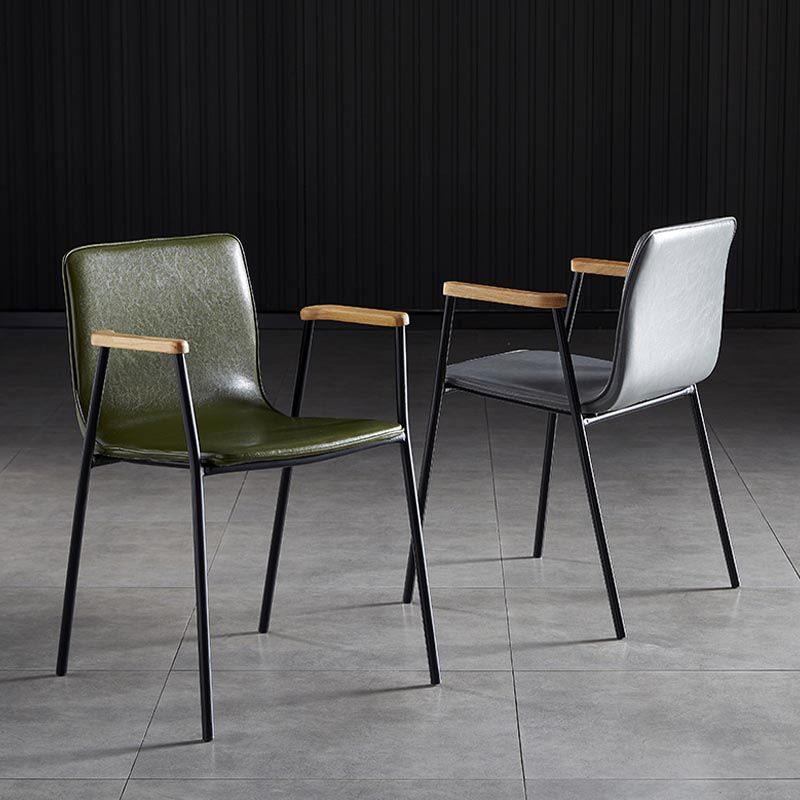 Industriële eetgelegenheden lederen eetkamerstoel met metalen basis