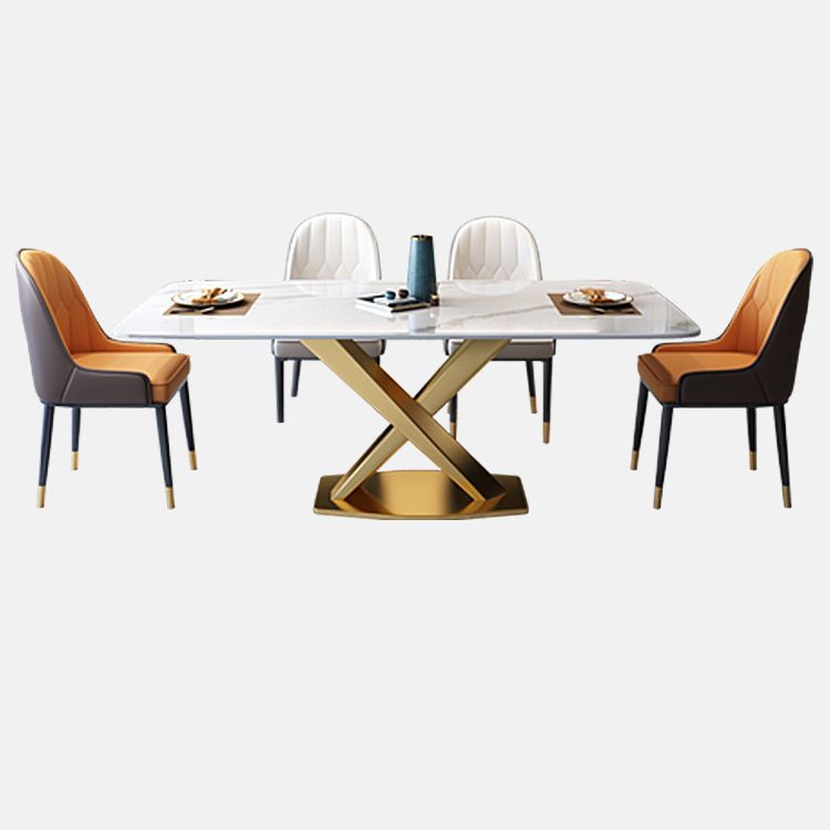 Modern Sintered Stone Dining Table Rectangular Dining Table Set with X-shaped Metal Frame Clearhalo 'Dining Room Sets' 'Dining Tables & Seating' 'dining_room_set' 'furn' 'furn_dining_room_set' 'Furniture' 'furniture_dining_room_set' 'Kitchen & Dining Furniture' 'kitchen&dining_furn' 'kitchen' 1200x1200_0207c612-fc20-489b-bf31-8d035743efb9
