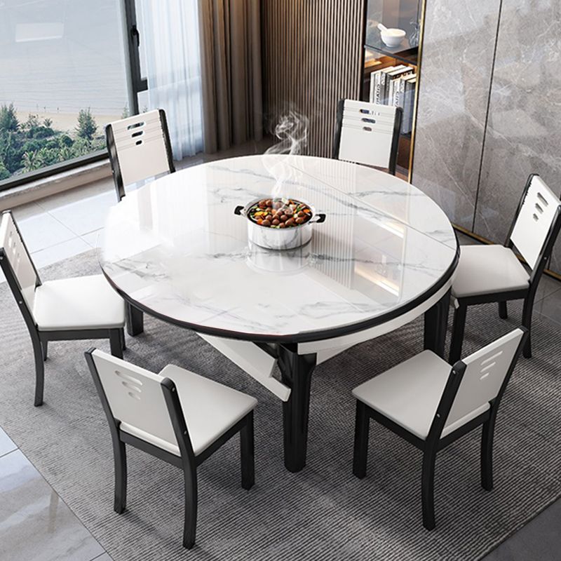 Ensemble de table à manger pliable blanc 1/7 pcs en pierre set pour salle à manger