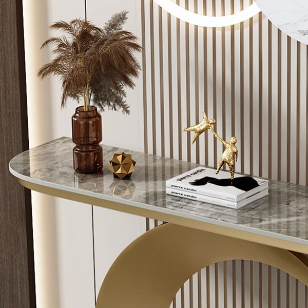 Mesa de consola resistente a las manchas con base de pedestal de hierro y tapa de piedra